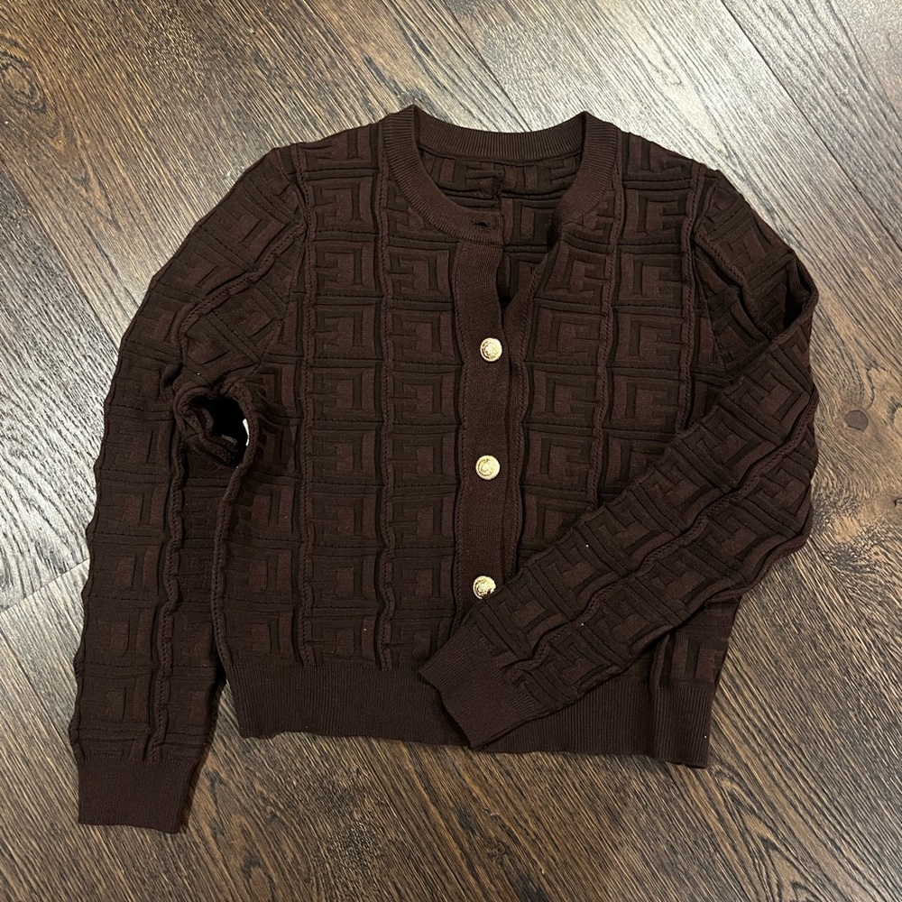 Brown Cardigan with Gold Buttons